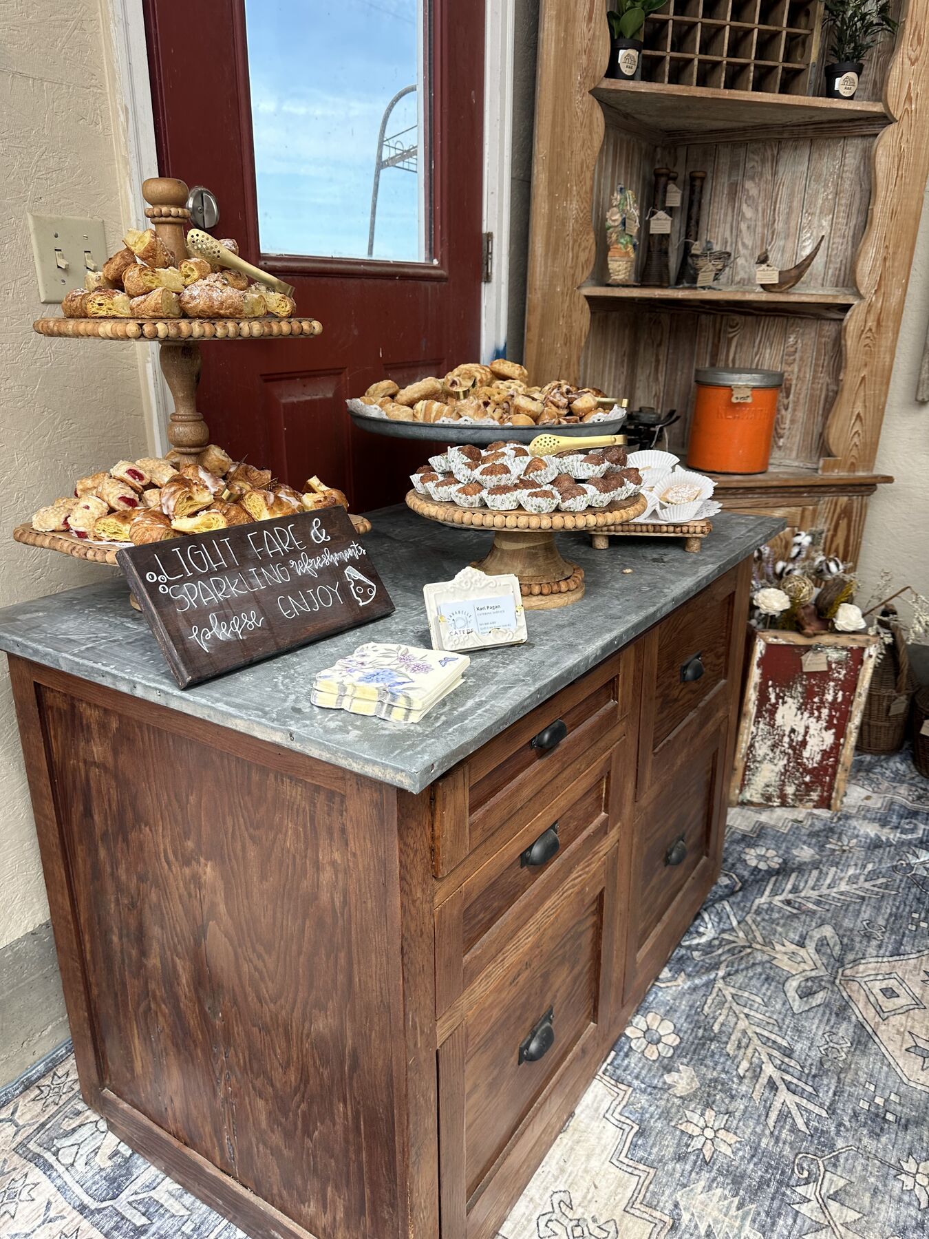 Pastries on an antique sideboard
