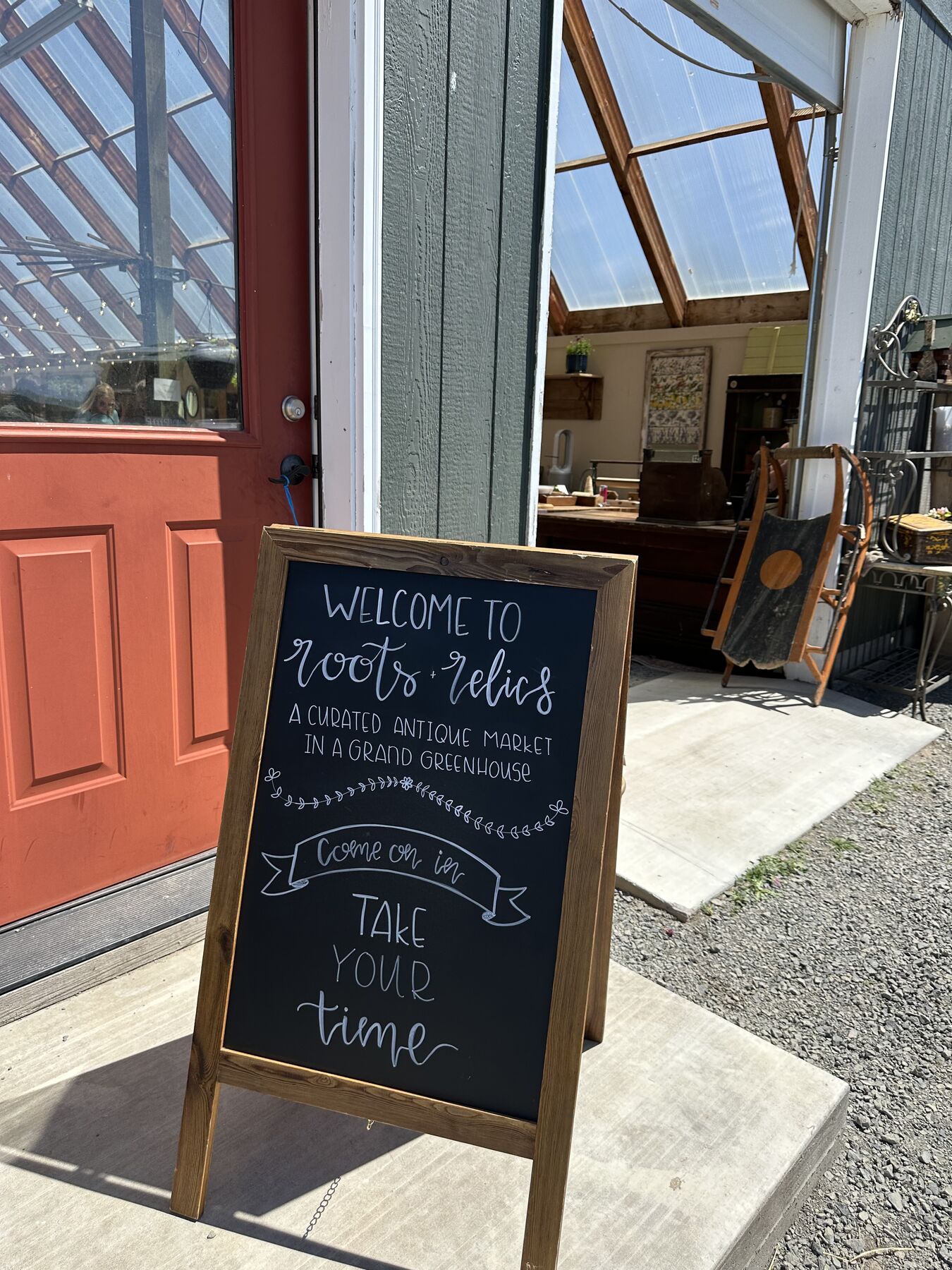 A chalkboard sign welcoming visitors